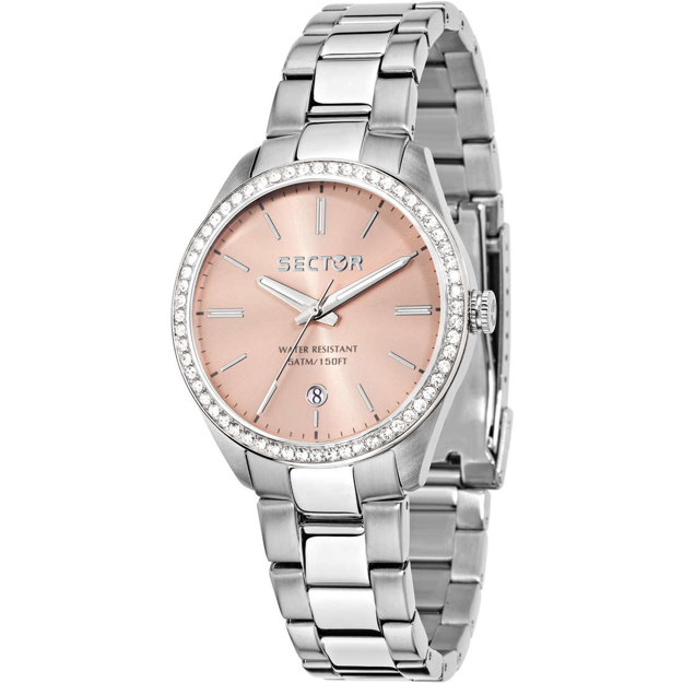 Picture of WOMEN΄S WATCH SECTOR 120 STAINLESS STEEL BRACELET SALMON DIAL STONES ON THE BEZZEL