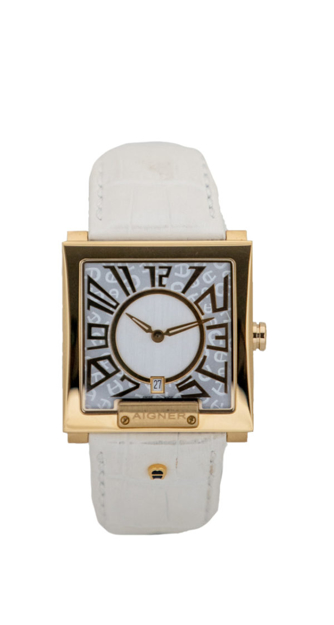 Picture of AIGNER SWISS MADE MEN΄S WATCH GOLDPLATED STAINLESS STEEL SQUARE CASE WHITE STRAP
