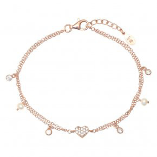 Picture of 925 ROSE GOLD PLATED GREGIO BRACELET SILVER 925 HEART PEARLS AND STONES