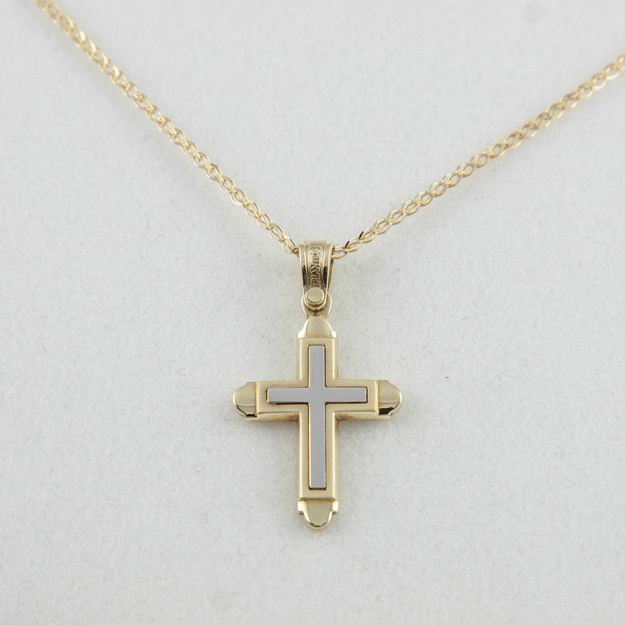 Picture of 14K MEN΄S GOLD CROSS K14 WITH WHITEGOLD STRIPE IN THE MIDLE