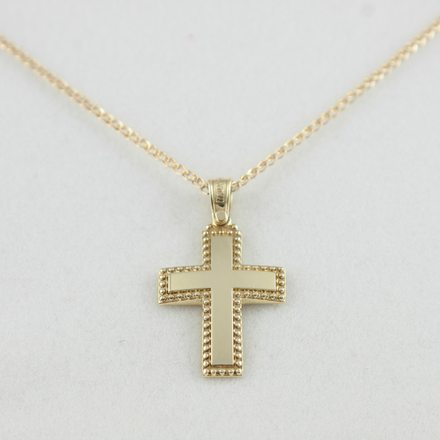 Picture of 14K MEN΄S GOLD CROSS K14 WITH ROUND ENGRAVEMENT FRAME