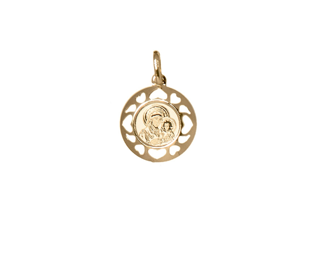 Picture of PENDANT 14K GOLD MADONNA ROUND SHAPE WITH PERFORATED HEARTS